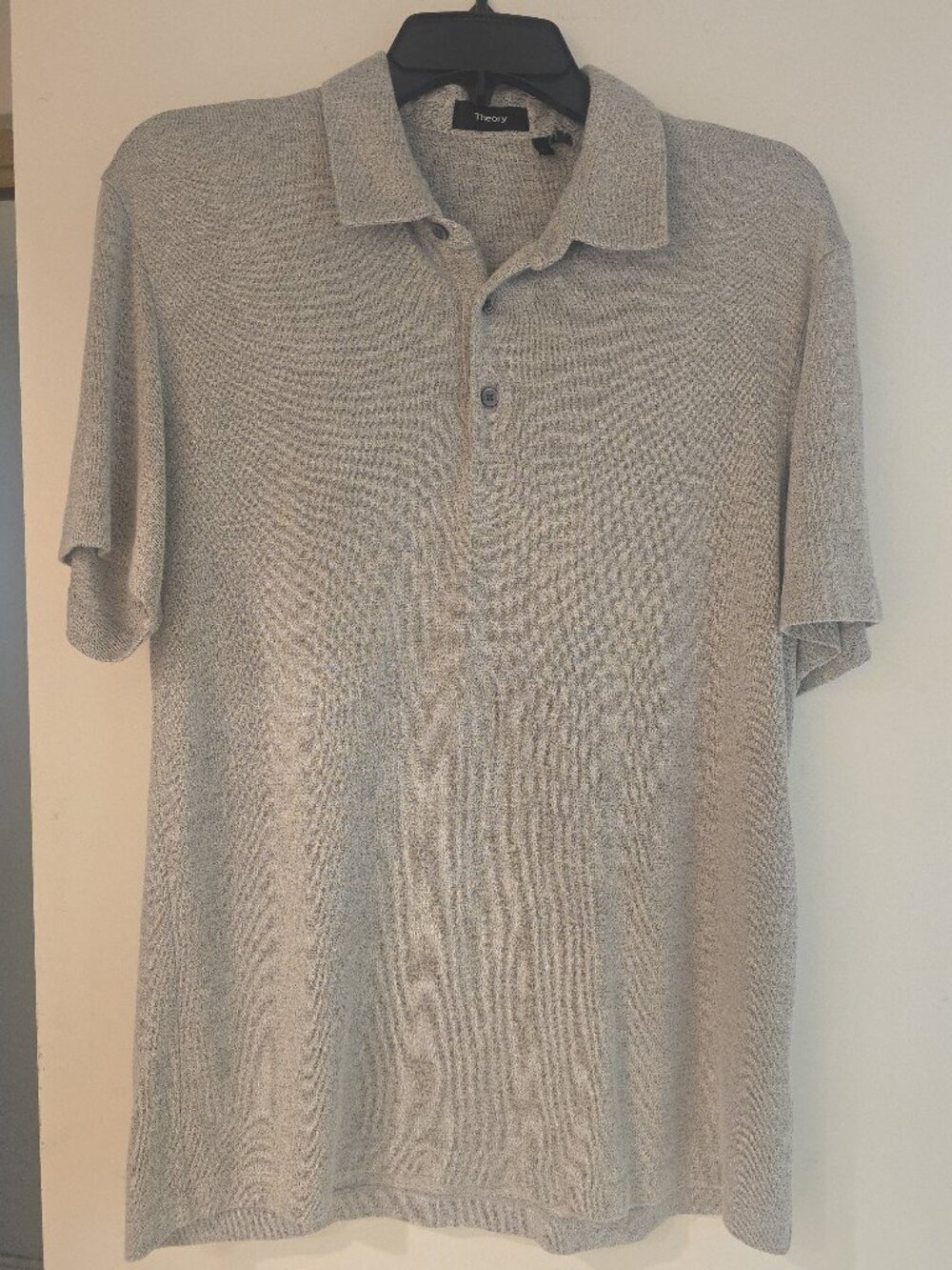Theory Bron Polo Shirt Mens L Gray Marled Modal Knit Minimalist